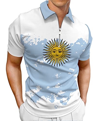 Hodaweisolp Herren Kurzarm Reißverschluss Casual Slim Fit Bedruckt Golf Poloshirt Tops, Z-world Cup-Argentinien Team 01, L Hodaweisolp Herren Kurzarm Reißverschluss Casual Slim Fit Bedruckt Golf Poloshirt Tops, Z-world Cup-Argentinien Team 01, L von Hodaweisolp