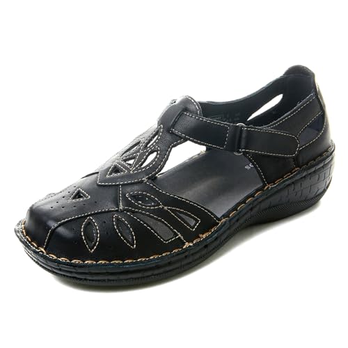 Hodrmios Schwarze geschlossene Zehensandalen für Damen, lässige Wandersandalen, bequeme Leder, Mary Jane flache Damen-Loafers, Schwarz, 11 X-Wide Hodrmios Schwarze geschlossene Zehensandalen für Damen, lässige Wandersandalen, bequeme Leder, Mary Jane flache Damen-Loafers, Schwarz, 11 X-Wide von Hodrmios