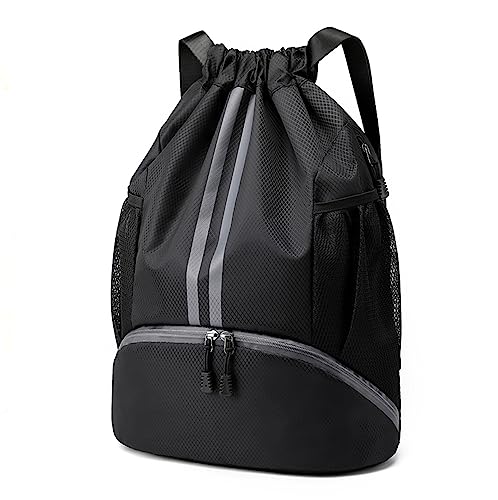 Hoedia Turnbeutel Sportrucksack mit Kordelzug - Fussball Sporttasche Schwimmbeutel mit Schuhfach und Wasserdichter Tasche für Damen/Herren/jungen/kinder von Hoedia