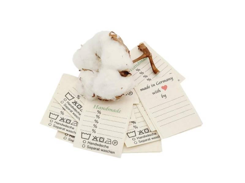 25 Textiletiketten Universaletikett "Handmade" Auf Naturbaumwollband von HoedtkeVertrieb