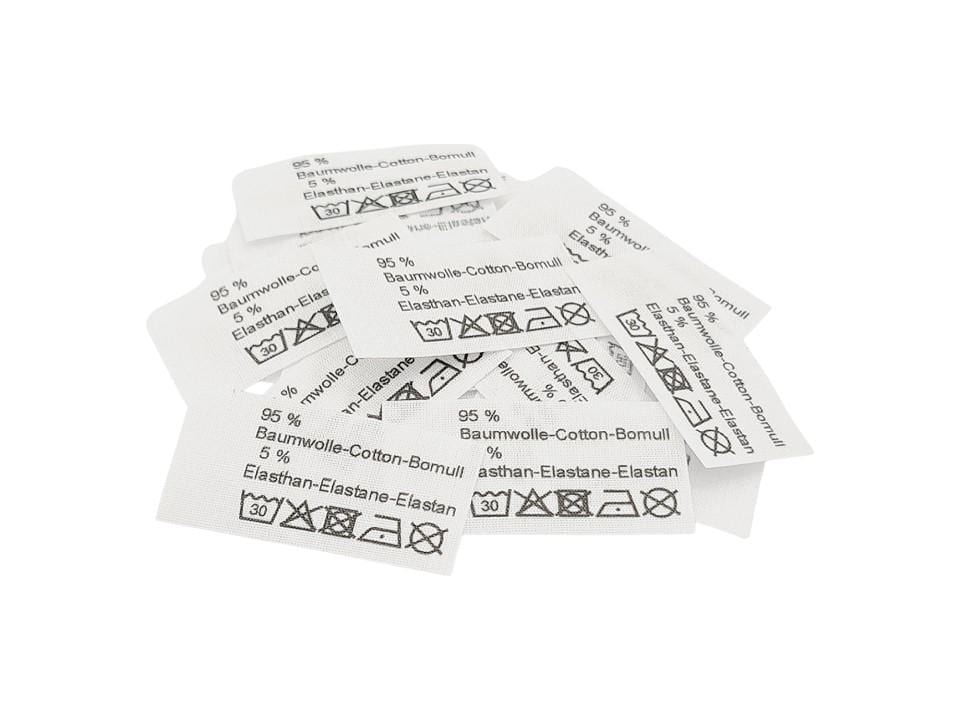 50 Textiletiketten 95% Baumwolle 5 Elasthan - in Drei Sprachen von HoedtkeVertrieb