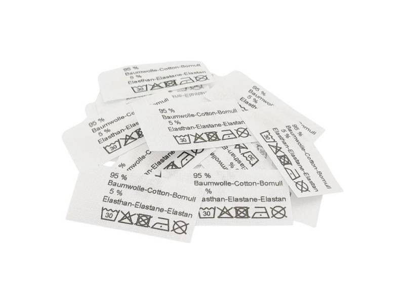 50 Textiletiketten 95% Baumwolle 5 Elasthan - in Drei Sprachen von HoedtkeVertrieb