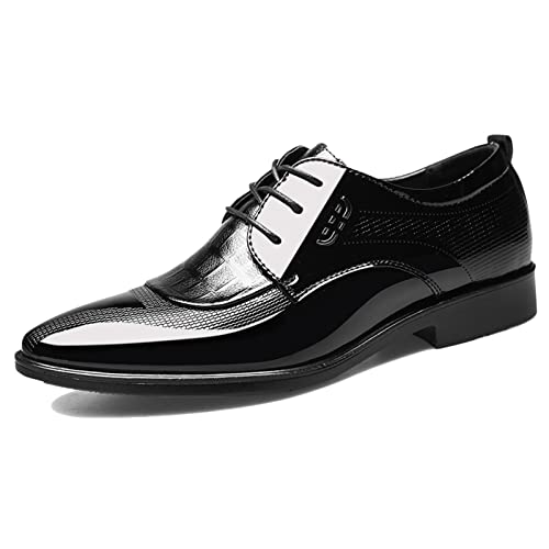 Derbys Herren Lackleder Schnürschuhe Anzugschuhe Schnürhalbschuhe Klassischer Business Formell Schwarz 41 EU von Hoefirm