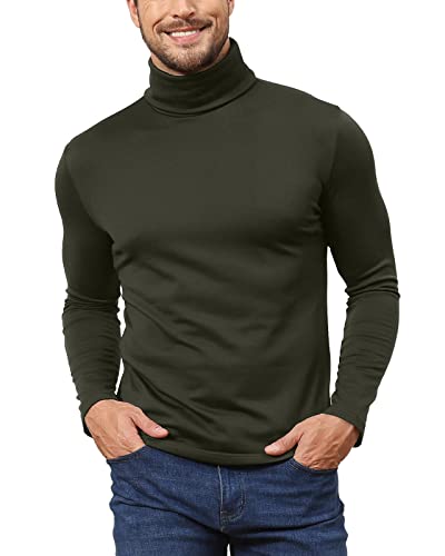 Herren Plüsch High Neck T-Shirt Untermantel Solid Casual T-Shirt, grün, XL von Hoefirm