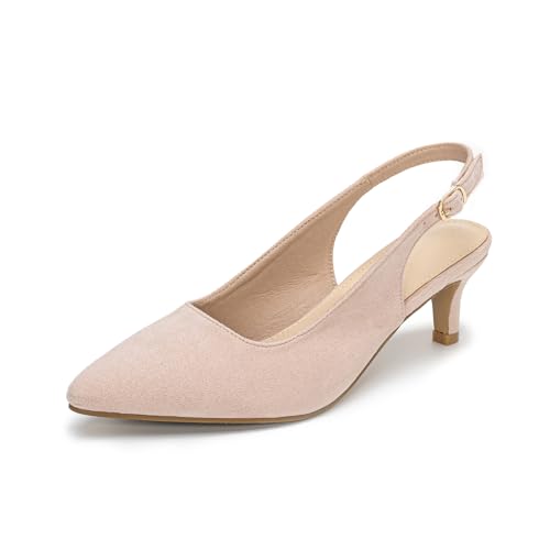 Hoefirm Damen Pumps Slingback Sandalen mit Absatz Kitten Heels Bequeme Schuhe Sommer Elegant Absatzschuhe Pumps Pink Wildleder 43 von Hoefirm