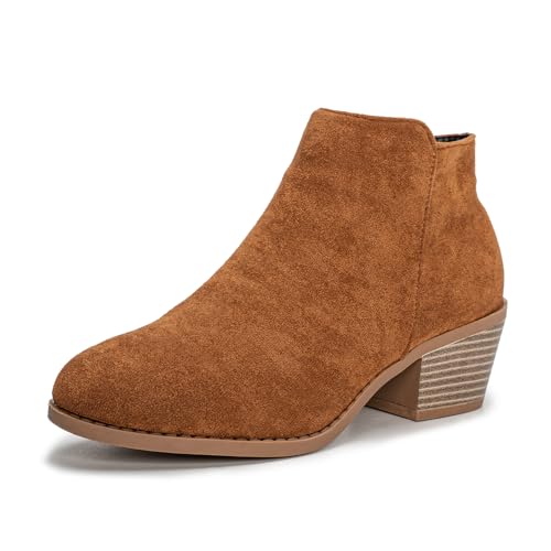 Hoefirm Damen Stiefel Chelsea Boots Stiefeletten mit Absatz Winterschuhe Blockabsatz Frauen Schuhe Boots Damen Tan 39 von Hoefirm