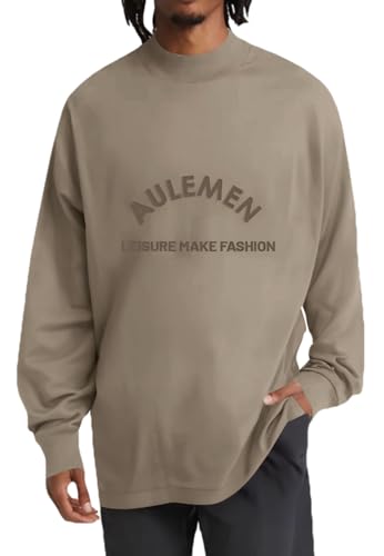 Hoefirm Herren Baumwolle Sweatshirt Rundhalsausschnitt Langarm Top Pullover Pullover Loose Fit Basic Sport Workout Casual Top Khaki 3XL von Hoefirm