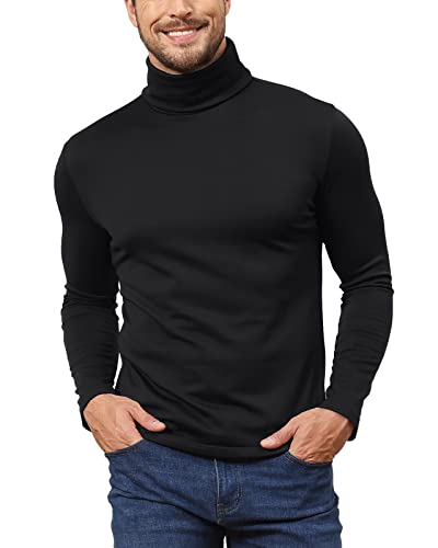 Hoefirm Herren Rollkragenpullover Gestrickt Pullover Warm Basic Oberteile Schlanke Passform Langärmelig Baumwolle Wolle Schwarz L von Hoefirm