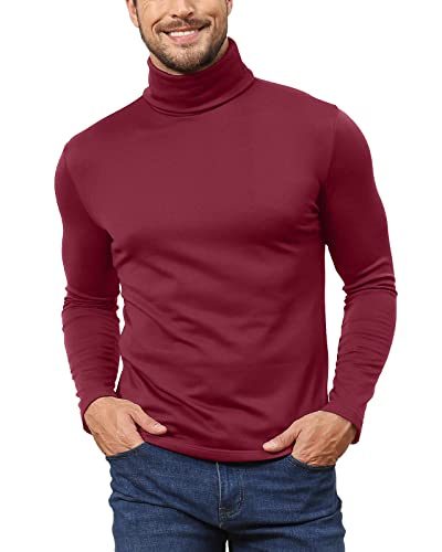 Hoefirm Herren Rollkragenpullover Gestrickt Pullover Warm Basic Oberteile Schlanke Passform Langärmelig Baumwolle Wolle Rot M von Hoefirm