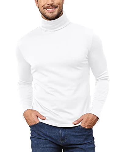 Hoefirm Herren Thermounterwäsche Pullover Thermo Langarm T-Shirt Top Rollkragen Warm Slim Fit Casual Baumwolle Baselayer, weiß, XXL von Hoefirm