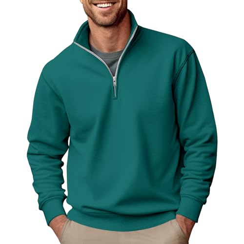Hoefirm Herren Zip Pullover Casual Tops Turtle Neck Pullover Basic Sweatshirts Langarm Leichtgewicht Sport Workout DunkelGrün XXL von Hoefirm