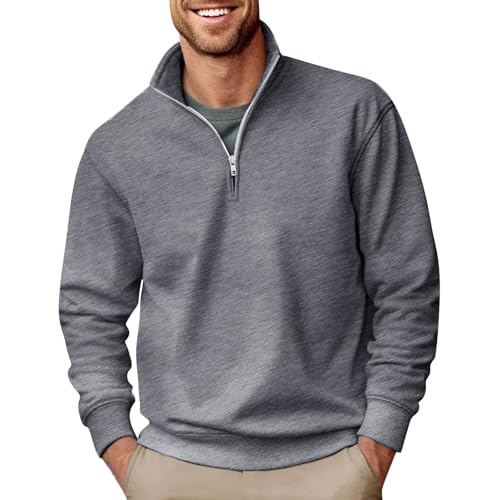 Hoefirm Herren Zip Pullover Casual Tops Turtle Neck Pullover Basic Sweatshirts Langarm Leichtgewicht Sport Workout Dunkelgrau XXL von Hoefirm