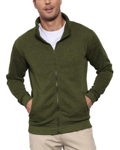 Hoefirm Herren Zip Sweatshirts Kein Hut Hoody Polar Jacke Stand Kragen Reißverschluss Langarm Taschen Leichtgewicht Casual Grün XL von Hoefirm