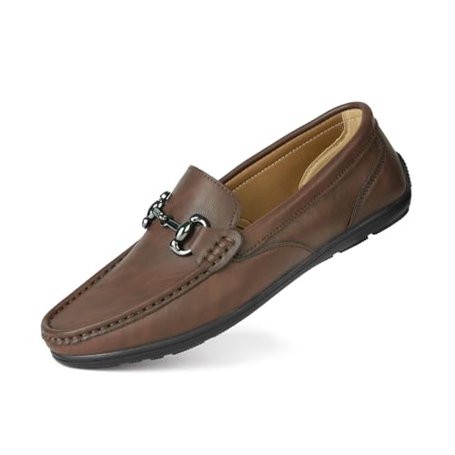 Hoefirm Mokassins Herren Loafer Lederschuhe Flache Männer Schuhe Slip on Schuhe Kaffee Braune Schuhe Herren Schuhe 46 von Hoefirm