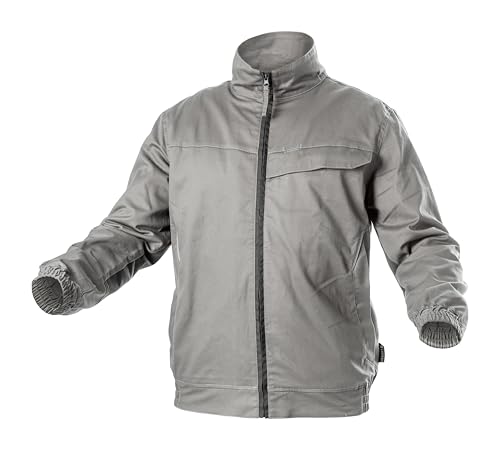 Högert Technik KALMIT Arbeitsschutzjacke Hellgrau L – Herren Schutzjacke mit Reißverschluss, 3 Taschen, reflektierend – 100% Baumwolle, Oxford-Verstärkungen, modischer Design von Högert Technik