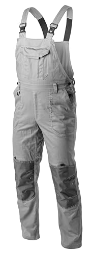 Högert Technik KALMIT Herren Arbeitsoverall Latzhose Grau L – Robuste Arbeitskleidung aus 100% Baumwolle, Oxford 300D Knieverstärkungen, 6 Taschen, Reflektierende Elemente von Högert Technik