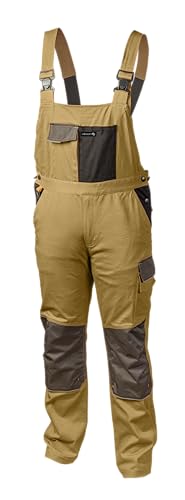 Högert Technik – Slim Arbeitslatzhose EDGAR beige mit elastischen Trägern, 7 Taschen, Oxford 600D Verstärkungen, reflektierenden Elementen und ergonomischer Passform für Herren von Högert Technik