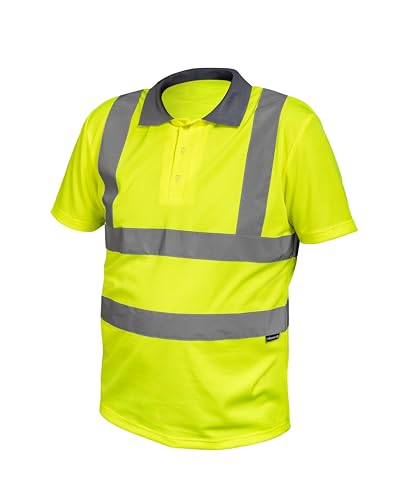 Högert Technik Warn Poloshirt mit reflektierenden Elementen, atmungsaktives 100% Polyester, gelbe Schutzkleidung, freier Schnitt, Sichtbarkeit an Körper & Schultern von Högert Technik