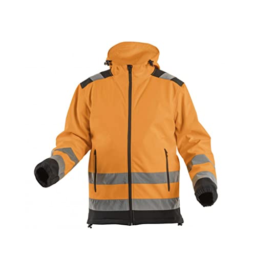 Högert Technik – Warnschutz Softshelljacke ARGEN orange für Herren mit Kapuze, wasserabweisend 5000 mm, atmungsaktiv, elastisch, 2 Taschen, ideal für Bau & Straßenarbeit von Högert Technik