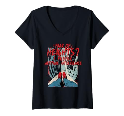 Damen Akrophobie Höhenangst Schwindel Höhenphobie T-Shirt mit V-Ausschnitt Damen Akrophobie Höhenangst Schwindel Höhenphobie T-Shirt mit V-Ausschnitt von Höhenangst Akrophobie