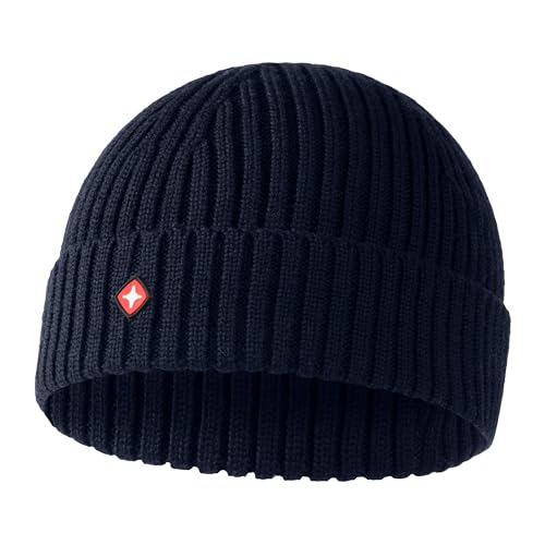 Höhenhorn Nordföhn Knitted Beanie Merinowolle Strickmütze Navy Rubber von Höhenhorn