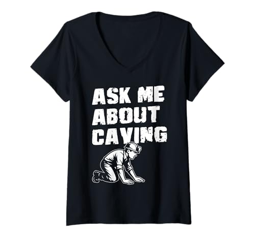 Damen Ask Me About Caving Spelunker T-Shirt mit V-Ausschnitt Damen Ask Me About Caving Spelunker T-Shirt mit V-Ausschnitt von Höhlenforscher Design Idee Spelunking