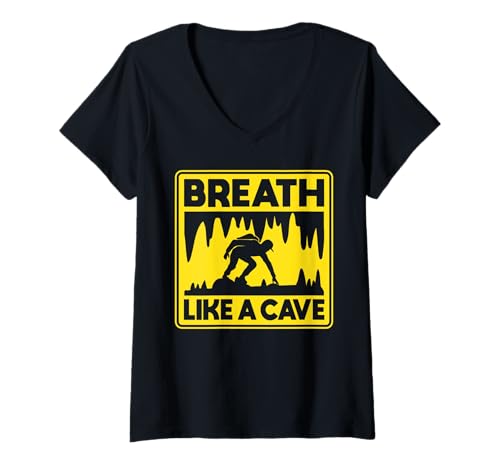 Damen Breath Like A Cave Caving Spelunker T-Shirt mit V-Ausschnitt Damen Breath Like A Cave Caving Spelunker T-Shirt mit V-Ausschnitt von Höhlenforscher Design Idee Spelunking