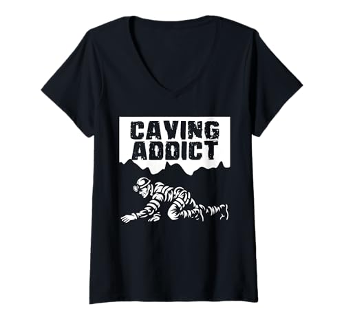 Damen Caving Addict Spelunker T-Shirt mit V-Ausschnitt Damen Caving Addict Spelunker T-Shirt mit V-Ausschnitt von Höhlenforscher Design Idee Spelunking