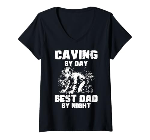 Damen Caving By Da Best Dad By Night Fathers Day Spelunker T-Shirt mit V-Ausschnitt Damen Caving By Da Best Dad By Night Fathers Day Spelunker T-Shirt mit V-Ausschnitt von Höhlenforscher Design Idee Spelunking