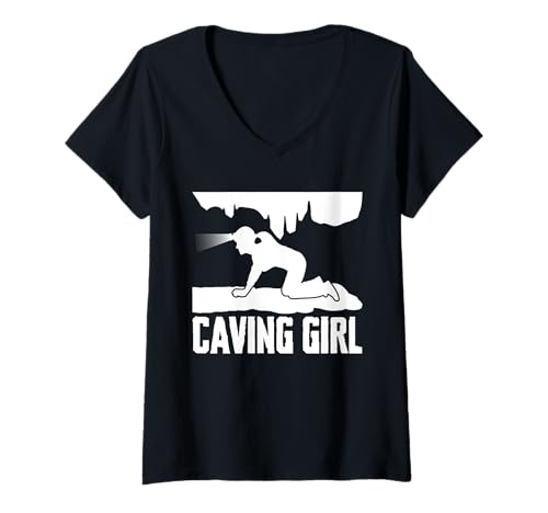 Damen Caving Girl Spelunker T-Shirt mit V-Ausschnitt Damen Caving Girl Spelunker T-Shirt mit V-Ausschnitt von Höhlenforscher Design Idee Spelunking