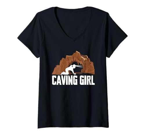 Damen Caving Girl Spelunker T-Shirt mit V-Ausschnitt Damen Caving Girl Spelunker T-Shirt mit V-Ausschnitt von Höhlenforscher Design Idee Spelunking