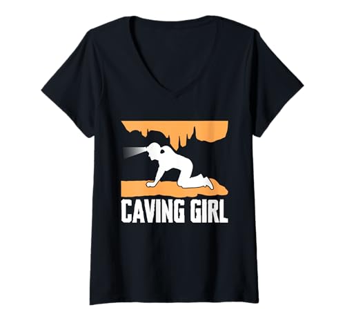 Damen Caving Girl Spelunker T-Shirt mit V-Ausschnitt Damen Caving Girl Spelunker T-Shirt mit V-Ausschnitt von Höhlenforscher Design Idee Spelunking