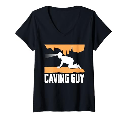 Damen Caving Guy Spelunker T-Shirt mit V-Ausschnitt Damen Caving Guy Spelunker T-Shirt mit V-Ausschnitt von Höhlenforscher Design Idee Spelunking