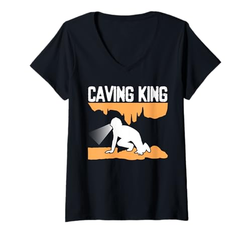 Damen Caving King Spelunker T-Shirt mit V-Ausschnitt Damen Caving King Spelunker T-Shirt mit V-Ausschnitt von Höhlenforscher Design Idee Spelunking