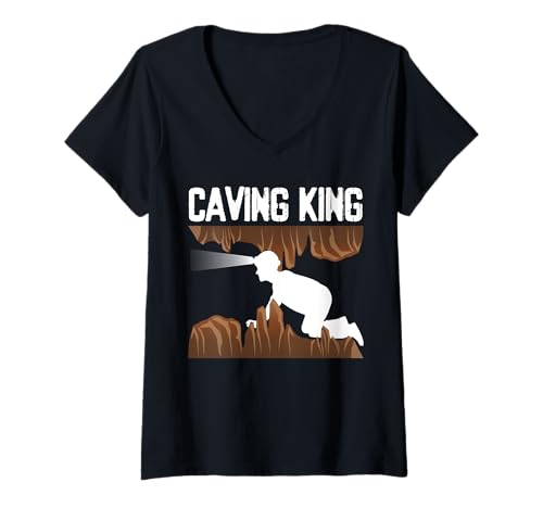 Damen Caving King Spelunker T-Shirt mit V-Ausschnitt Damen Caving King Spelunker T-Shirt mit V-Ausschnitt von Höhlenforscher Design Idee Spelunking