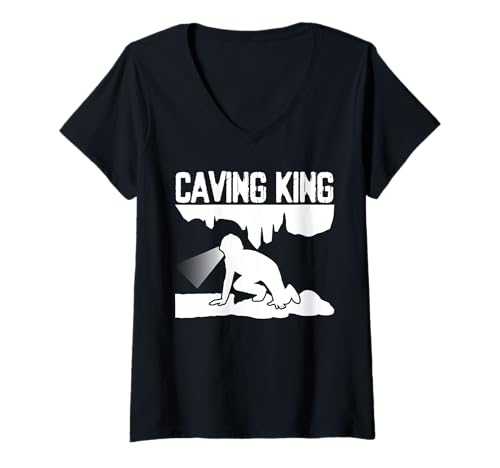 Damen Caving King Spelunker T-Shirt mit V-Ausschnitt Damen Caving King Spelunker T-Shirt mit V-Ausschnitt von Höhlenforscher Design Idee Spelunking