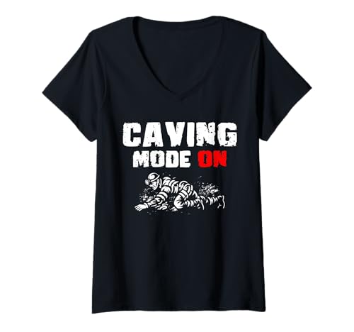 Damen Caving Mode On Spelunker T-Shirt mit V-Ausschnitt von Höhlenforscher Design Idee Spelunking