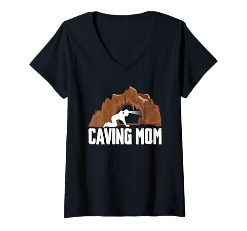 Damen Caving Mom Mothers Spelunker T-Shirt mit V-Ausschnitt Damen Caving Mom Mothers Spelunker T-Shirt mit V-Ausschnitt von Höhlenforscher Design Idee Spelunking