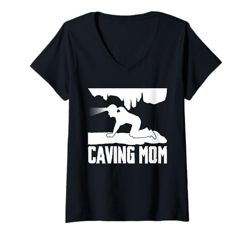Damen Caving Mom Mothers Spelunker T-Shirt mit V-Ausschnitt Damen Caving Mom Mothers Spelunker T-Shirt mit V-Ausschnitt von Höhlenforscher Design Idee Spelunking