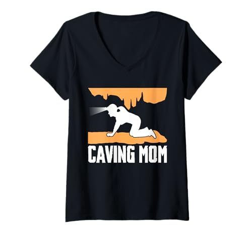 Damen Caving Mom Mothers Spelunker T-Shirt mit V-Ausschnitt Damen Caving Mom Mothers Spelunker T-Shirt mit V-Ausschnitt von Höhlenforscher Design Idee Spelunking