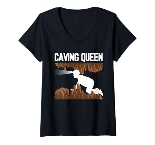 Damen Caving Queen Caving Spelunker T-Shirt mit V-Ausschnitt Damen Caving Queen Caving Spelunker T-Shirt mit V-Ausschnitt von Höhlenforscher Design Idee Spelunking
