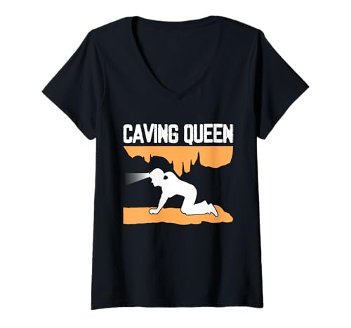 Damen Caving Queen Caving Spelunker T-Shirt mit V-Ausschnitt Damen Caving Queen Caving Spelunker T-Shirt mit V-Ausschnitt von Höhlenforscher Design Idee Spelunking