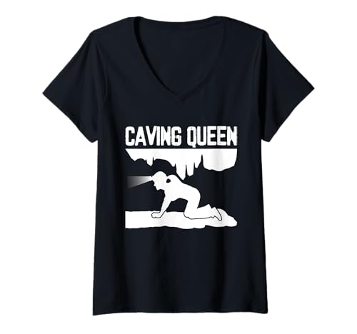 Damen Caving Queen Spelunker T-Shirt mit V-Ausschnitt Damen Caving Queen Spelunker T-Shirt mit V-Ausschnitt von Höhlenforscher Design Idee Spelunking