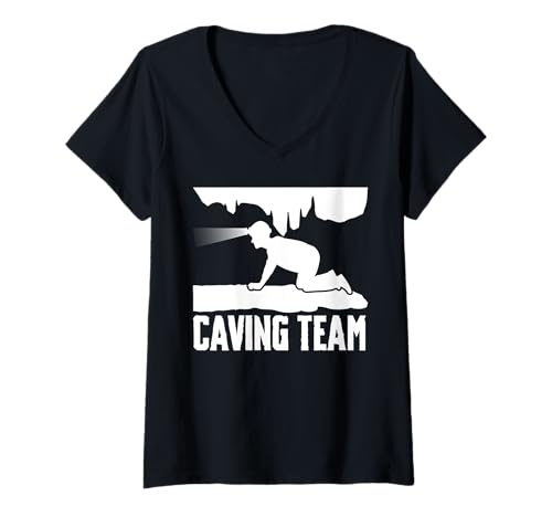 Damen Caving Team Spelunker T-Shirt mit V-Ausschnitt Damen Caving Team Spelunker T-Shirt mit V-Ausschnitt von Höhlenforscher Design Idee Spelunking
