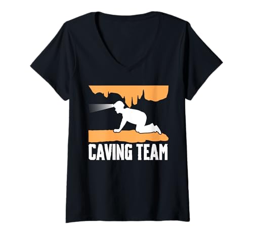 Damen Caving Team Spelunker T-Shirt mit V-Ausschnitt Damen Caving Team Spelunker T-Shirt mit V-Ausschnitt von Höhlenforscher Design Idee Spelunking