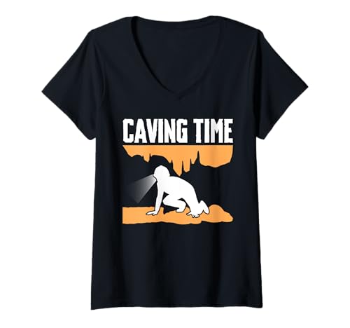 Damen Caving Time Spelunker T-Shirt mit V-Ausschnitt Damen Caving Time Spelunker T-Shirt mit V-Ausschnitt von Höhlenforscher Design Idee Spelunking