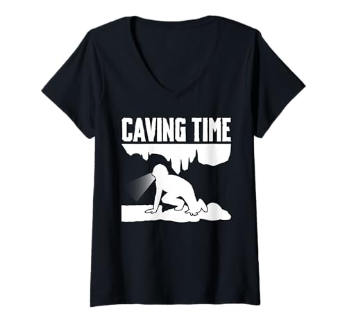 Damen Caving Time Spelunker T-Shirt mit V-Ausschnitt Damen Caving Time Spelunker T-Shirt mit V-Ausschnitt von Höhlenforscher Design Idee Spelunking