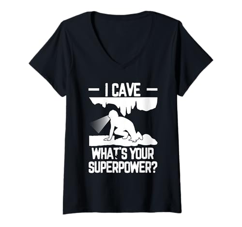 Damen I Cave Whats Your Superpower? Caving Spelunker T-Shirt mit V-Ausschnitt Damen I Cave Whats Your Superpower? Caving Spelunker T-Shirt mit V-Ausschnitt von Höhlenforscher Design Idee Spelunking