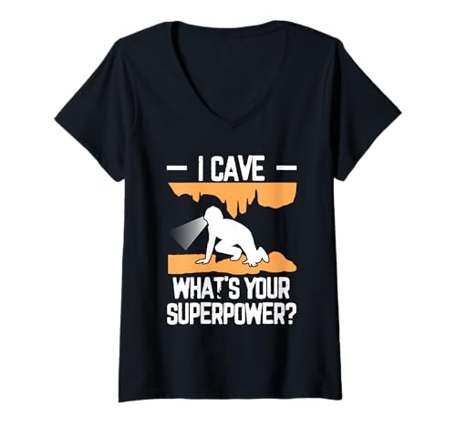 Damen I Cave Whats Your Superpower? Caving Spelunker T-Shirt mit V-Ausschnitt Damen I Cave Whats Your Superpower? Caving Spelunker T-Shirt mit V-Ausschnitt von Höhlenforscher Design Idee Spelunking