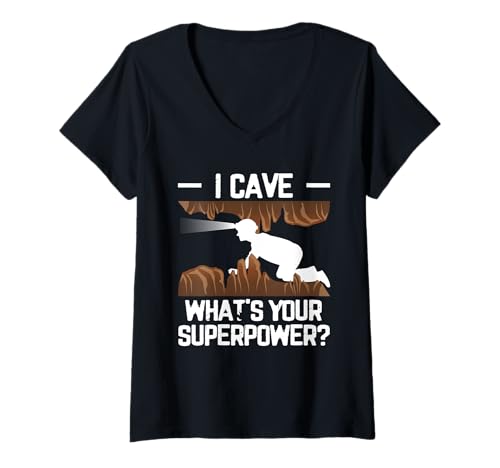 Damen I Cave Whats Your Superpower? Caving Spelunker T-Shirt mit V-Ausschnitt Damen I Cave Whats Your Superpower? Caving Spelunker T-Shirt mit V-Ausschnitt von Höhlenforscher Design Idee Spelunking